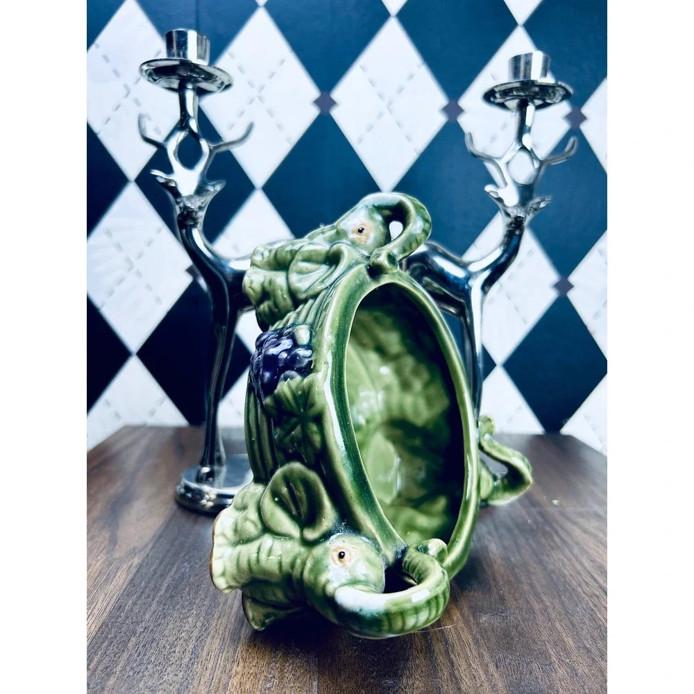 Vintage Elephant Candy Dish Green Ceramic Trinket Bowl Grape Relief Decor - Picture 13 of 17